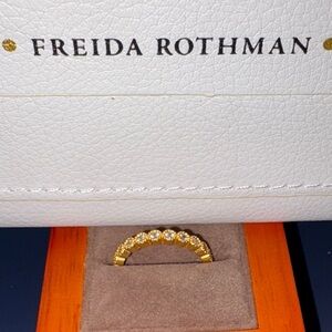 Freida Rothman Gold Tone Ring with clear stones all around Size 9 - New no tags